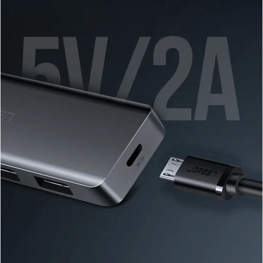 Ugreen USB - 4xUSB 3.2 Gen 1 HUB elosztó micro USB energia ellátással szürke (CM219 70336) - 15