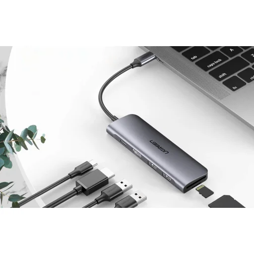 Ugreen 6w1 HUB adapter USB Type C - 2x USB 3.0 Gen 1 / USB Type-C PD 100 W / HDMI 4K / SD és micro SD (TF) kártyaolvasó szürke (CM195 70411) - 6