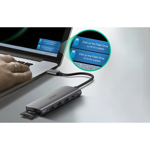 Ugreen 6w1 HUB adapter USB Type C - 2x USB 3.0 Gen 1 / USB Type-C PD 100 W / HDMI 4K / SD és micro SD (TF) kártyaolvasó szürke (CM195 70411) - 8