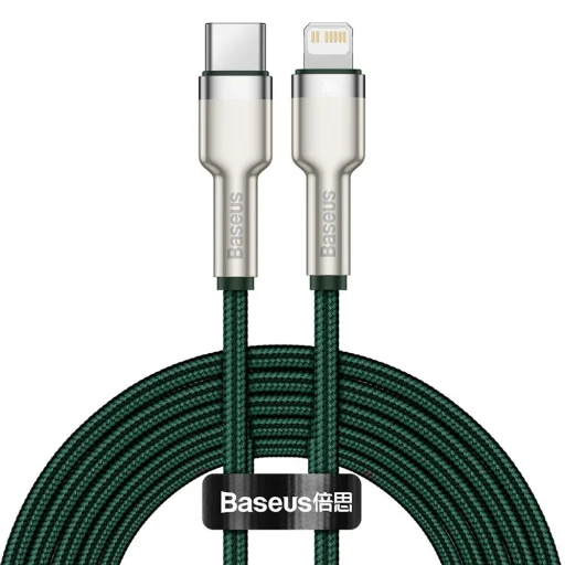Baseus Cafule Metal nylon harisnyázott USB Type-C/ Lightning kábel PD 20W 2m zöld (CATLJK-B06) - 1