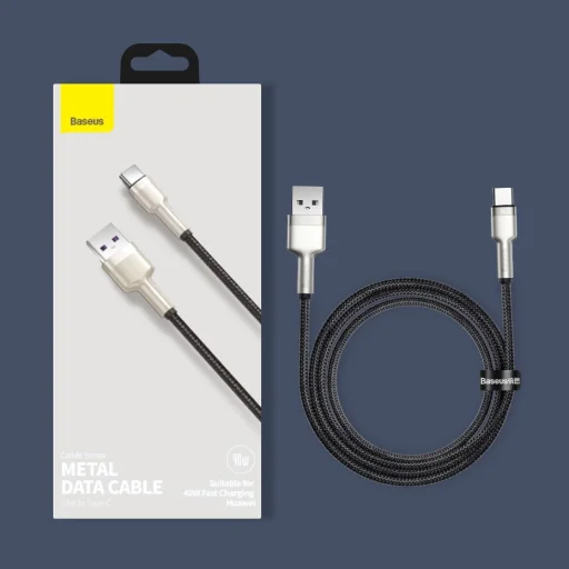 Baseus Cafule Metal nylon harisnyázott USB/ USB Type-C (10V / 4A) SCP kábel 40W 0.25m ezüst (CATJK-01) - 14