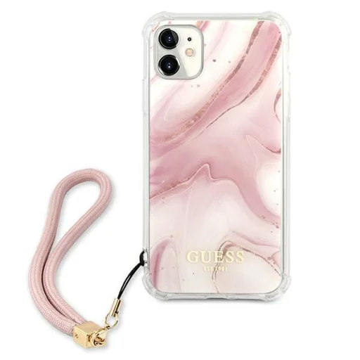 iPhone 11 Guess GUHCN61KSMAPI Marble tok pánttal pink - 5