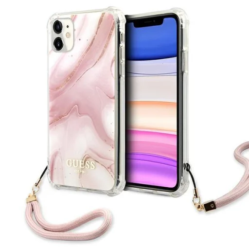 iPhone 11 Guess GUHCN61KSMAPI Marble tok pánttal pink - 1