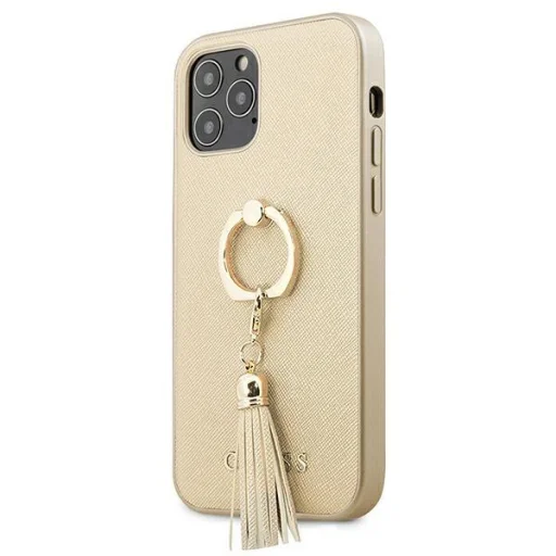 iPhone 12 / 12 Pro Guess Saffiano GUHCP12MRSSABE tok hátlapi gyűrűvel arany - 1