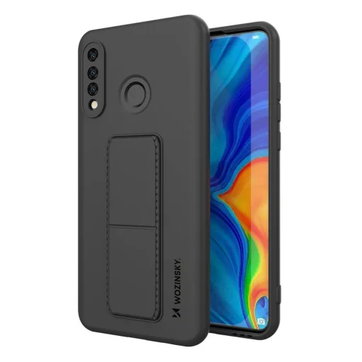 Huawei P30 Lite Wozinsky Kickstand flexibilis szilikon tok fekete - 1