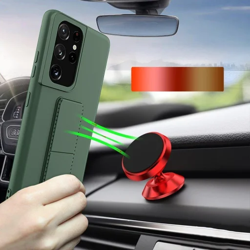 Samsung S21 Ultra Wozinsky Kickstand flexibilis szilikon tok sötétkék - 4