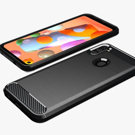 Samsung Galaxy M11 Armored szénszál mintájú TPU tok fekete - 2