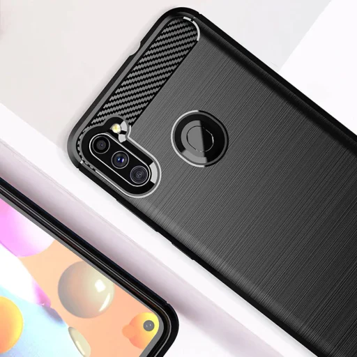 Samsung Galaxy M11 Armored szénszál mintájú TPU tok fekete - 3