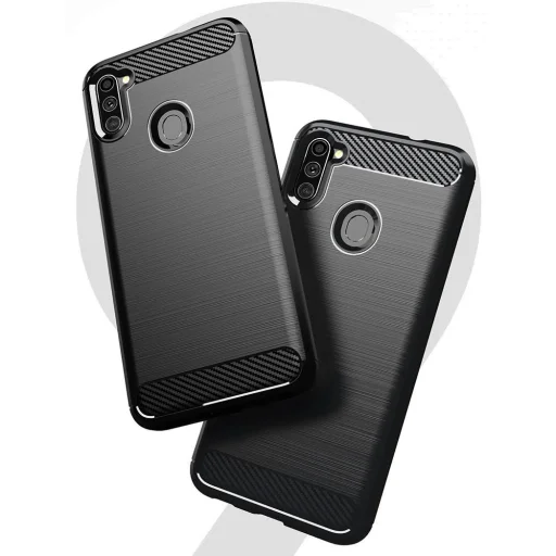 Samsung Galaxy M11 Armored szénszál mintájú TPU tok fekete - 5