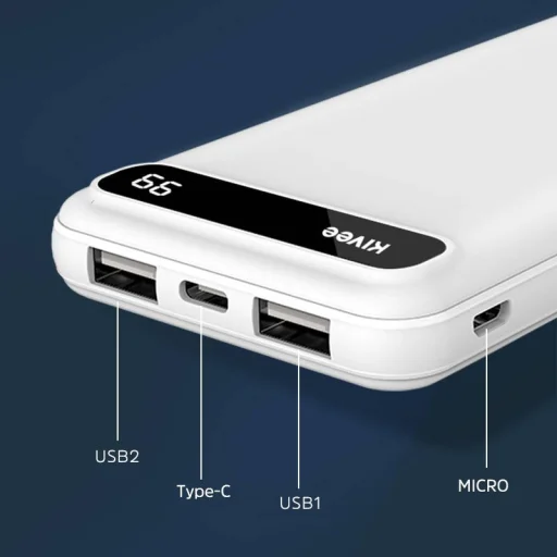 Kivee 10000mAh powerbank USB + Micro USB + USB-C fehér (KV-PT18P) - 2