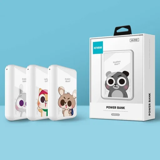 Kivee Powerbank 10000mAh USB + Micro USB + USB-C Mouse, fehér - 2