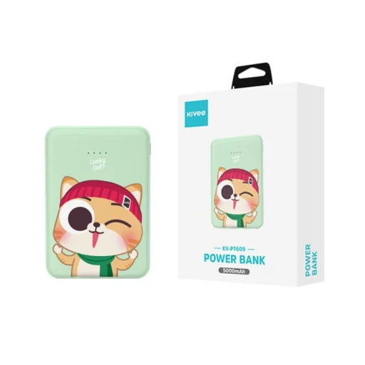 Kivee Powerbank 5000mAh USB + Micro USB Cat, zöld - 4
