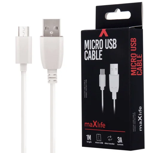 Maxlife USB - Micro USB kábel 3A 1m fehér - 3