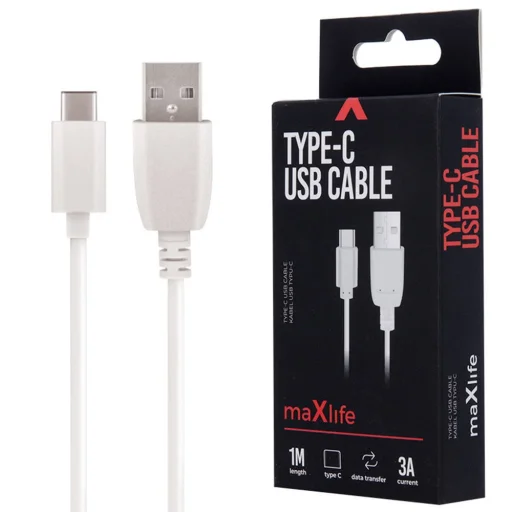 Maxlife USB - USB Type-C kábel 3A 1m fehér - 3