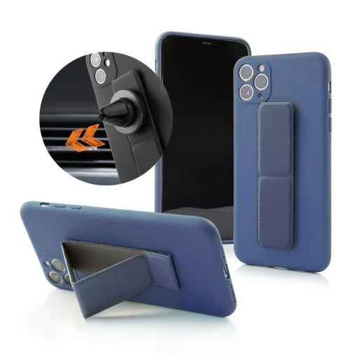 iPhone 7/ 8/ SE2020/SE 2022 Mágnesezhető szilikon tok hátlapi felragasztható támasztékkal sötétkék - 1