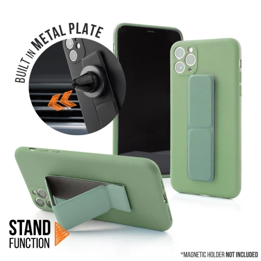 Samsung A72 5G Mágnesezhető szilikon tok hátlapi felragasztható támasztékkal zöld - 1