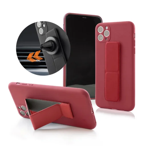 iPhone 11 Mágnesezhető szilikon tok hátlapi felragasztható támasztékkal piros - 1