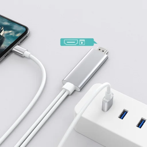 Choetech Lightning - HDMi átalakító adapter USB csatlakozóval 1.8m fehér (LH0020) - 3
