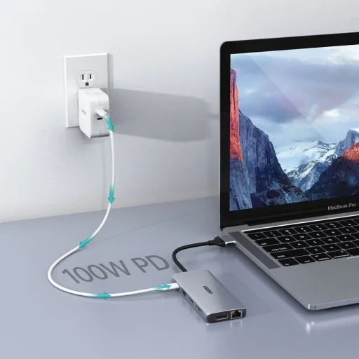 Choetech 12 in1 USB Type-C HUB - USB Type C Thunderbolt 3 100W / 2x HDMI + 1x DisplayPort 4K @ 60Hz / 2x USB 3.2 Gen 1 / 2x USB 2.0 / SD and microSD card reader / RJ45 Ethernet 1Gbps / 3.5 mm mini jack szürke - 10