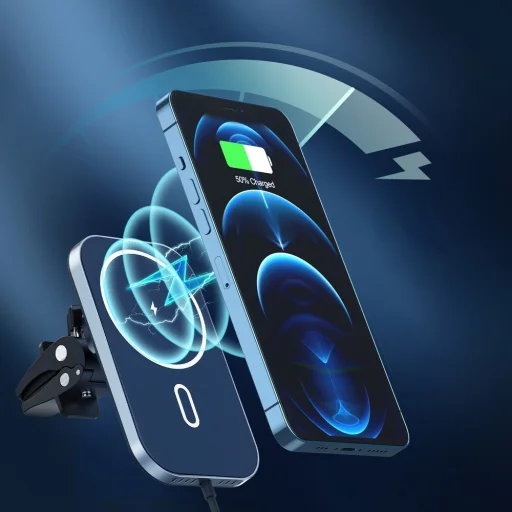 Choetech Autós MagSafe mágneses tartó és Qi vezeték nélküli töltő 15W + Szivargyújtós töltő fekete (T200-F) - 4