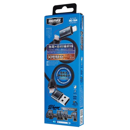 Remax 4in1 USB Type-C - USB Type-C kábel QC, PD 2.4A átalakító fejekkel 1.2m fekete (RC-164) - 2