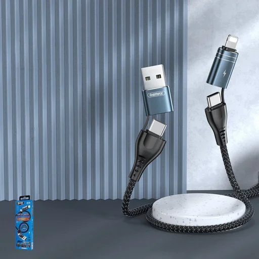 Remax 4in1 USB Type-C - USB Type-C kábel QC, PD 2.4A átalakító fejekkel 1.2m fekete (RC-164) - 3