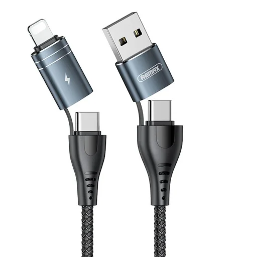 Remax 4in1 USB Type-C - USB Type-C kábel QC, PD 2.4A átalakító fejekkel 1.2m fekete (RC-164) - 1