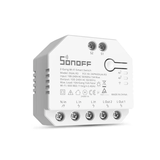 Sonoff 3 csatornás WiFi -s okos relé fogyasztásméréssel fehér (DUALR3) kétáramkörös, redőnyvezérléssel - 5