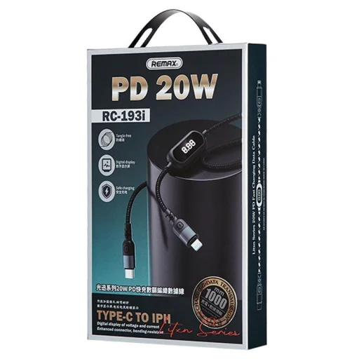 Remax Litxn USB Type-C - Lightning kábel 20W PD áramerősség kijelzéssel 1m fekete (RC-193i) - 2