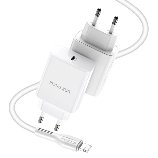 Dux Ducis Hálózati töltő adapter USB Type-C PD 20W + USB Type-C - Lightning 1m fehér - 1
