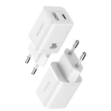 Dux Ducis PPS Super Si Hálózati töltő adapter USB és USB Type-C PD 30W, QC 18W fehér (C80)