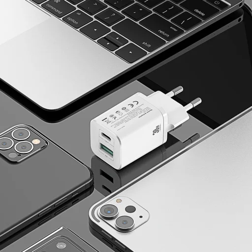 Dux Ducis PPS Super Si Hálózati töltő adapter USB és USB Type-C PD 30W, QC 18W fehér (C80) - 7