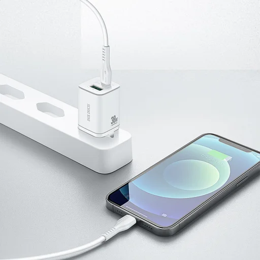 Dux Ducis PPS Super Si Hálózati töltő adapter USB és USB Type-C PD 30W, QC 18W fehér (C80) - 3