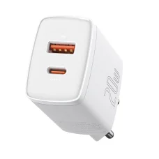 Baseus Compact hálózati töltő adapter USB Type-C / USB-A 20W 3A PD QC3.0 fehér (CCXJ-B02)