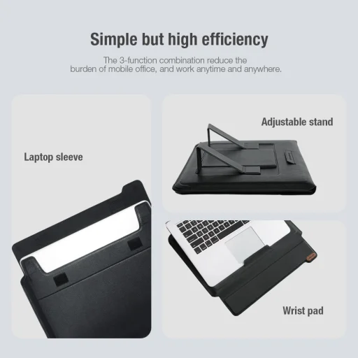 Nillkin Versatile laptop sleeve, táska 16'' 3in1 kihajtható támasszal és egérpaddal fekete - Vízszintes - 3