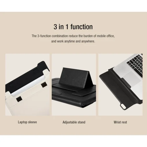 Nillkin Versatile laptop sleeve, táska 16'' 3in1 kihajtható támasszal és egérpaddal fekete/fehér - Vízszintes - 6
