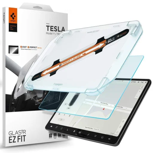 Tesla Model Y / 3 Spigen Glas.TR EZ Fit kijelzővédő üvegfólia + felhelyezőkeret - 1