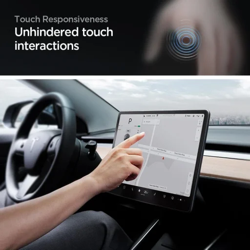 Tesla Model Y / 3 Spigen Glas.TR EZ Fit kijelzővédő üvegfólia + felhelyezőkeret - 9