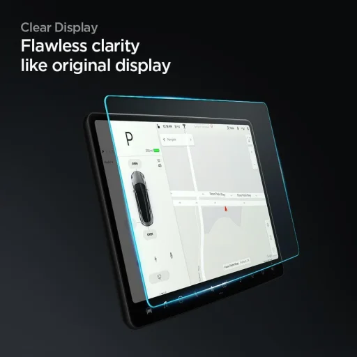 Tesla Model Y / 3 Spigen Glas.TR EZ Fit kijelzővédő üvegfólia + felhelyezőkeret - 6