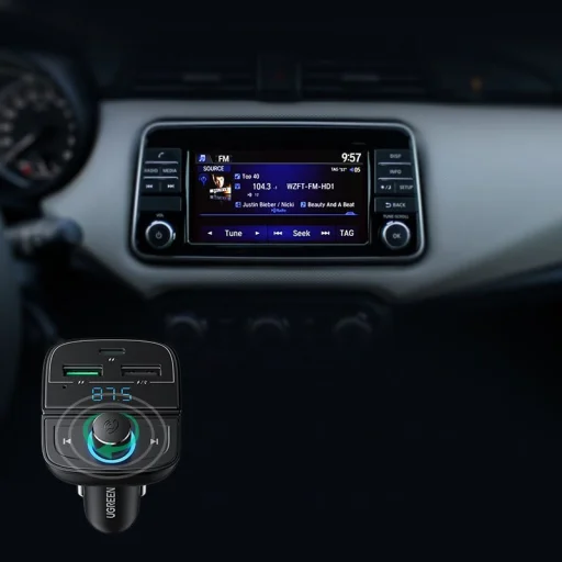 Ugreen FM Transmitter Bluetooth 5.0 és autós telefon töltő 3xUSB, TF, SD kártyaolvasó 4.8A fekete (CD229) - 8
