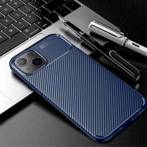 iPhone 13 mini Armored szénszál mintájú TPU tok kék - 3