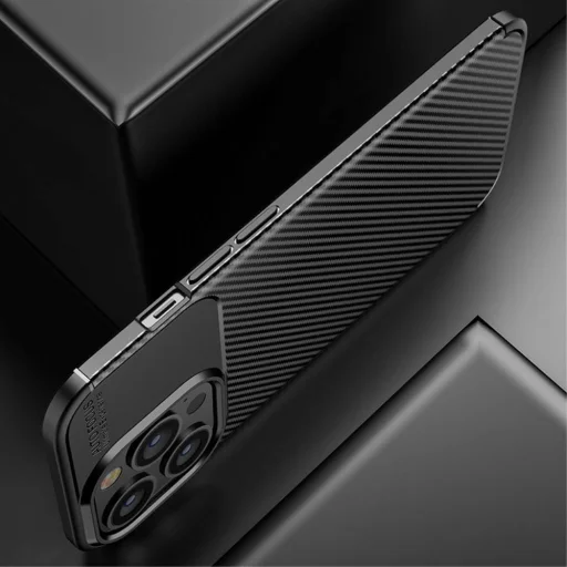 iPhone 13 Pro Max Armored szénszál mintájú TPU tok fekete - 10