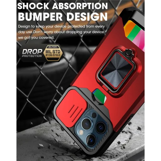 Samsung A72 Ring Armor tok kameralencse védővel, kihajtható támasszal, kártyatartóval piros (sam-a72-ring-armor-red) - 4