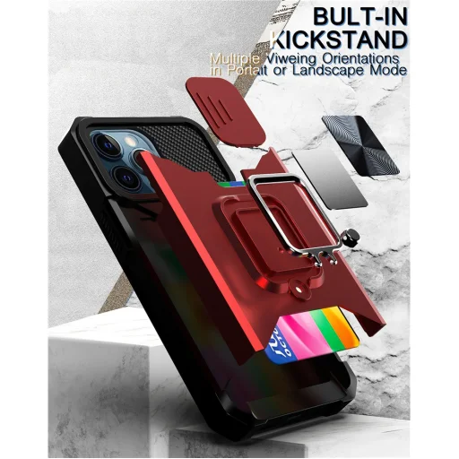 Samsung A72 Ring Armor tok kameralencse védővel, kihajtható támasszal, kártyatartóval piros (sam-a72-ring-armor-red) - 5