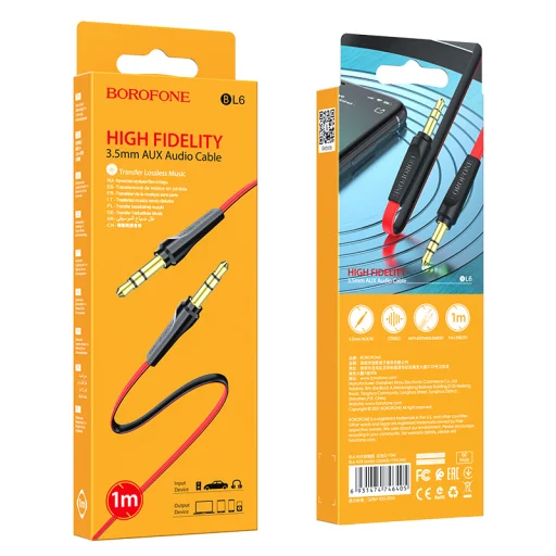 Borofone BL6 3.5mm - 3.5mm audio mini jack kábel 2m piros - 3