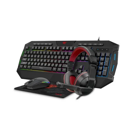 Havit KB501CM 4 az 1-ben Gamer készlet vezetékes billentyűzet, fejhallgató, egér és egérpad, angol nyelvű - 1