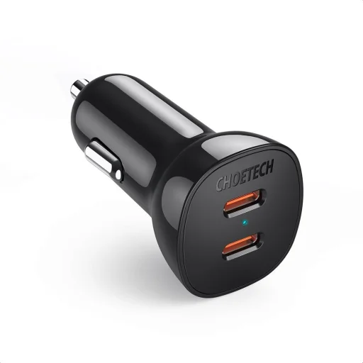Choetech autós szivargyújtós gyorstöltő 2x USB Type C 40W FCP AFC fekete (TC0008) - 1