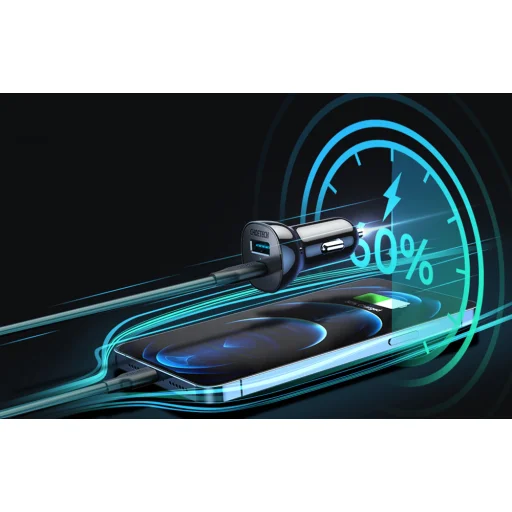 Choetech autós szivargyújtós gyorstöltő USB Type C PD / USB QC3.0 3A 36W fekete (TC0005) - 7