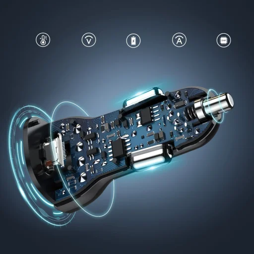 Choetech autós szivargyújtós gyorstöltő USB Type C PD / USB QC3.0 3A 36W fekete (TC0005) - 3