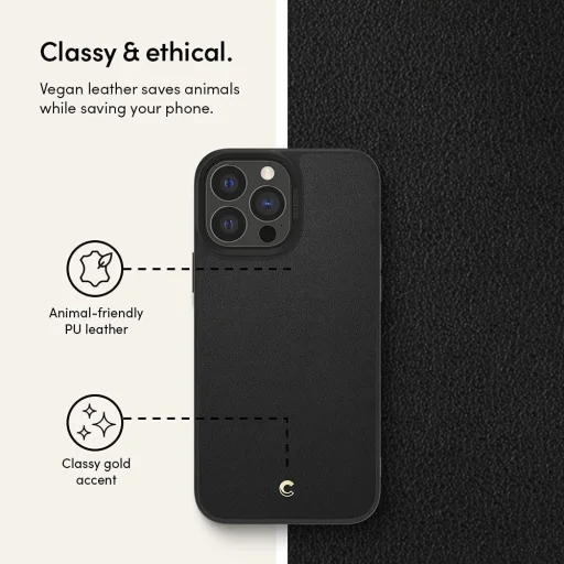 iPhone 13 Pro Spigen Cyrill Leather Brick bőr tok fekete - 3